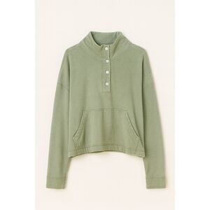 REI Co-op Green Hemp Cotton Mock Neck Snap Pullover Sweatshirt Women's Medium‎
